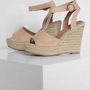 Boohoo Tan Wedge Sandals with Ankle Strap